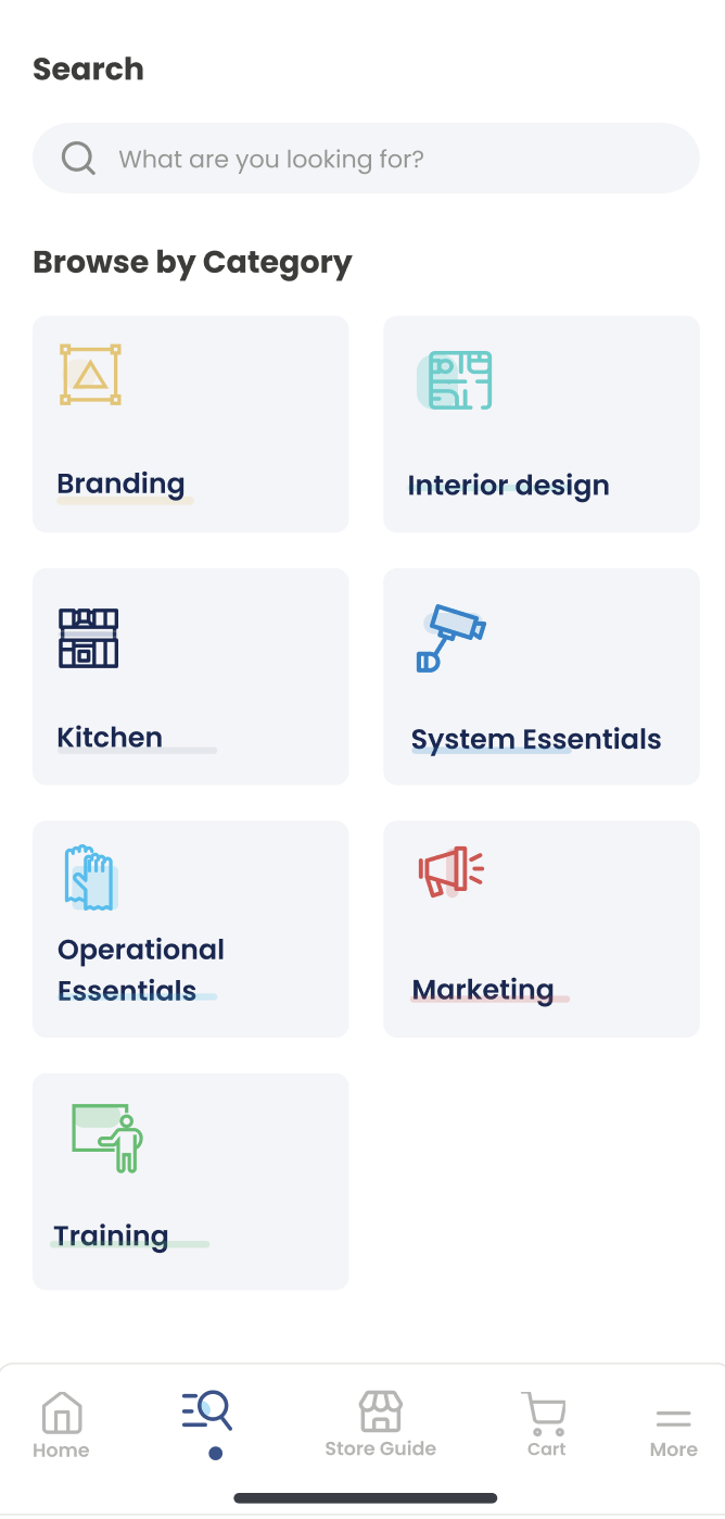 Categories screen