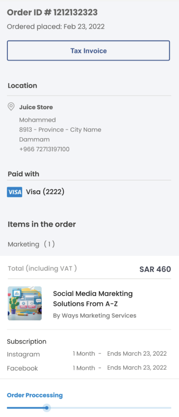 Order tracking screen