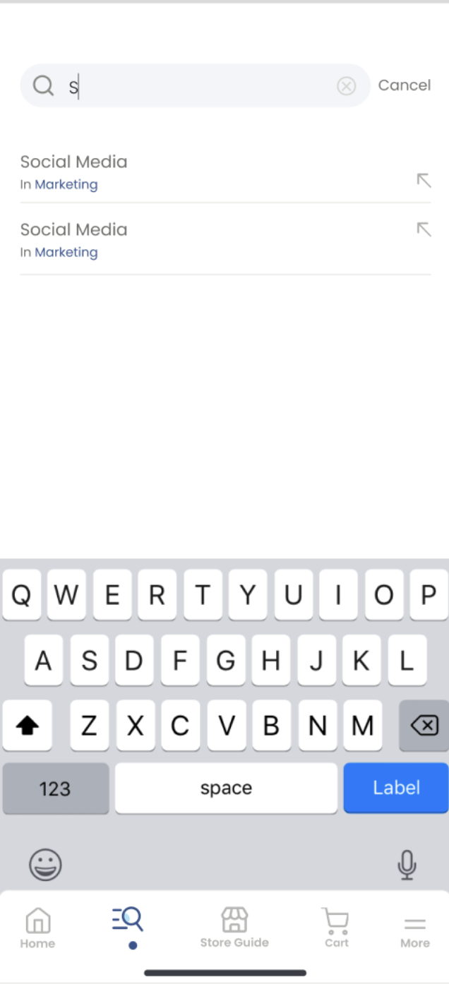 Search suggestions screen